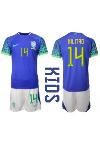 Brasilia Eder Militao #14 Jalkapallovaatteet Lasten Vieraspeliasu MM-kisat 2022 Lyhythihainen (+ Lyhyet housut)
